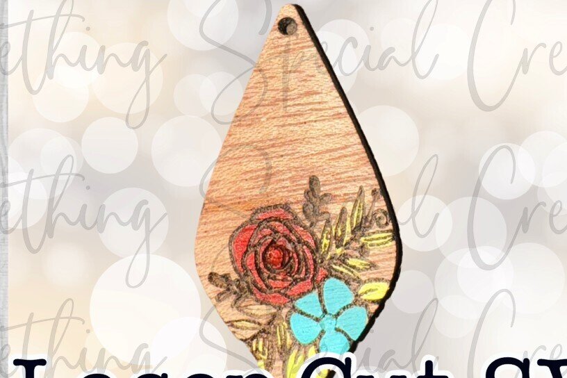 Σετ των 3 Intra απο ξύλο plywood  Χρώμα wenge 3mm-4mm πάχος - Σκουλαρίκια με φλοράλ δάκρυ Δίασταση 3x3 cm INTRAFABR-82901703