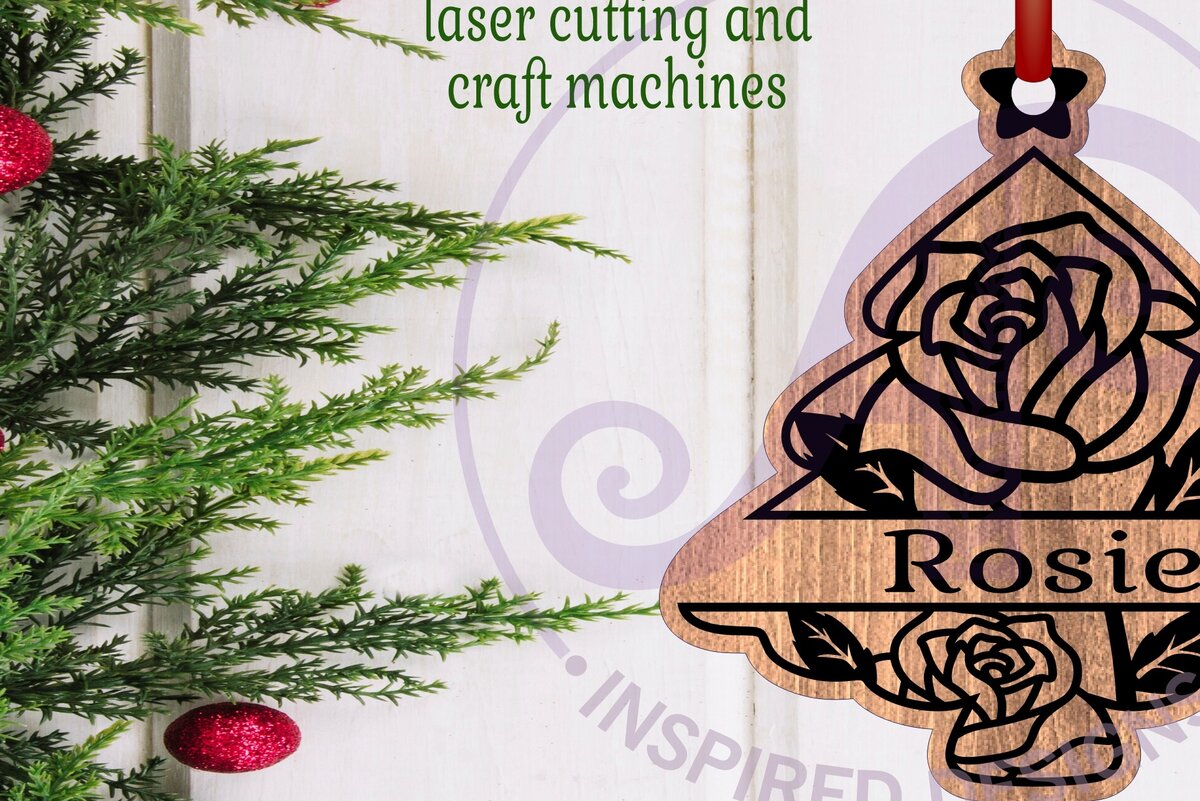 Σετ των 2 Intra απο ξύλο plywood  Χρώμα wenge 3mm-4mm πάχος - Floral Tree Χριστουγεννιάτικο Στολίδι Laser Δίασταση 6x6 cm INTRAFABR-69861671