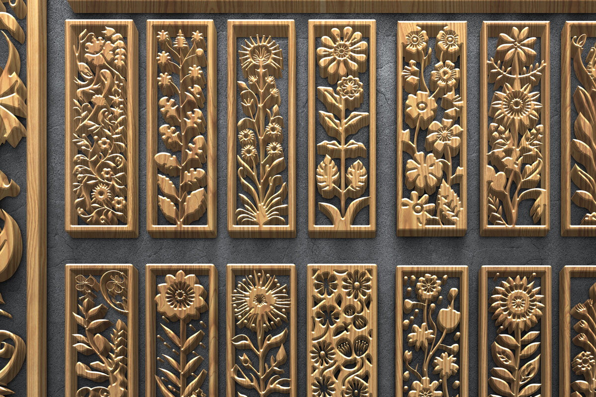 Intra απο ξύλο plywood  Χρώμα wenge 3mm-4mm πάχος - Floral κάθετα πάνελ κοπής με λέιζερ Δίασταση 3200x7200 cm INTRAFABR-83082870