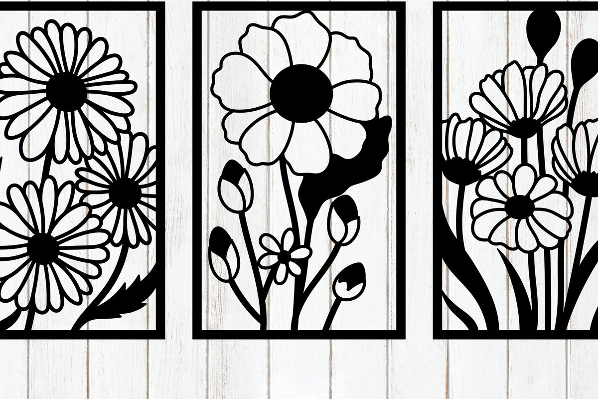 Σετ των 2 Intra απο ξύλο plywood  Χρώμα wenge 3mm-4mm πάχος - Σετ πάνελ τοίχου με λουλούδια Δίασταση 6x6 cm INTRAFABR-120390099