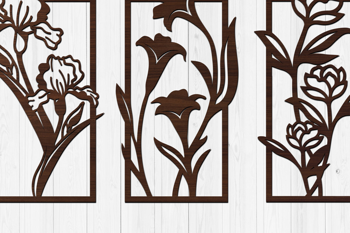 Intra απο ξύλο plywood  Χρώμα wenge 3mm-4mm πάχος - Πάνελ τέχνης τοίχου με λουλούδια με λέιζερ Δίασταση 30x20 cm INTRAFABR-120390108