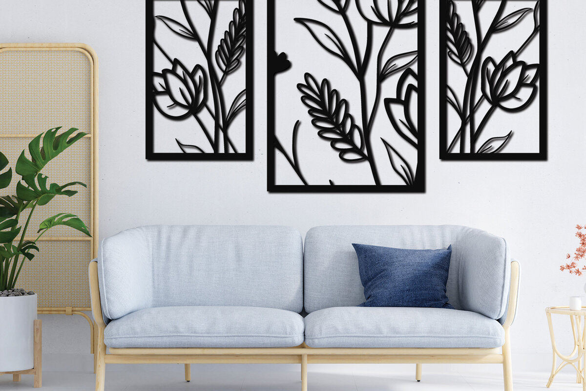 Intra απο ξύλο plywood  Χρώμα wenge 3mm-4mm πάχος - Floral διακόσμηση τοίχου με λέιζερ 11 Δίασταση 30x20 cm INTRAFABR-117980623