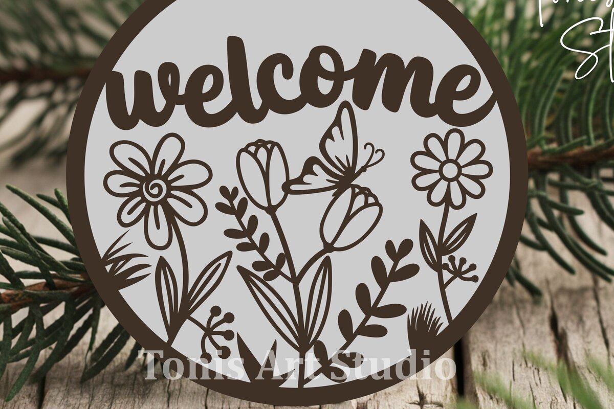 Σετ των 2 Intra απο ξύλο plywood  Χρώμα wenge 3mm-4mm πάχος - Floral Σήμα καλωσορίσματος , Πινακίδα πόρτας Δίασταση 4x4 cm INTRAFABR-70938986