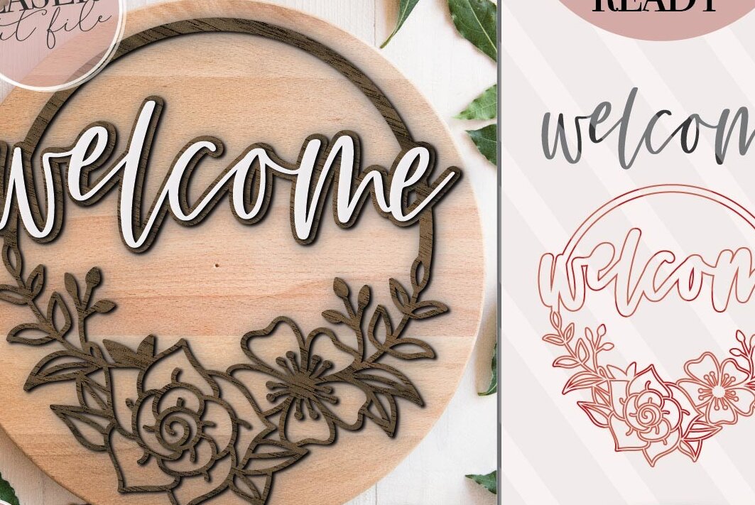 Intra απο ξύλο plywood  Χρώμα wenge 3mm-4mm πάχος - Floral Welcome Wreath Δίασταση 30x20 cm INTRAFABR-70939032