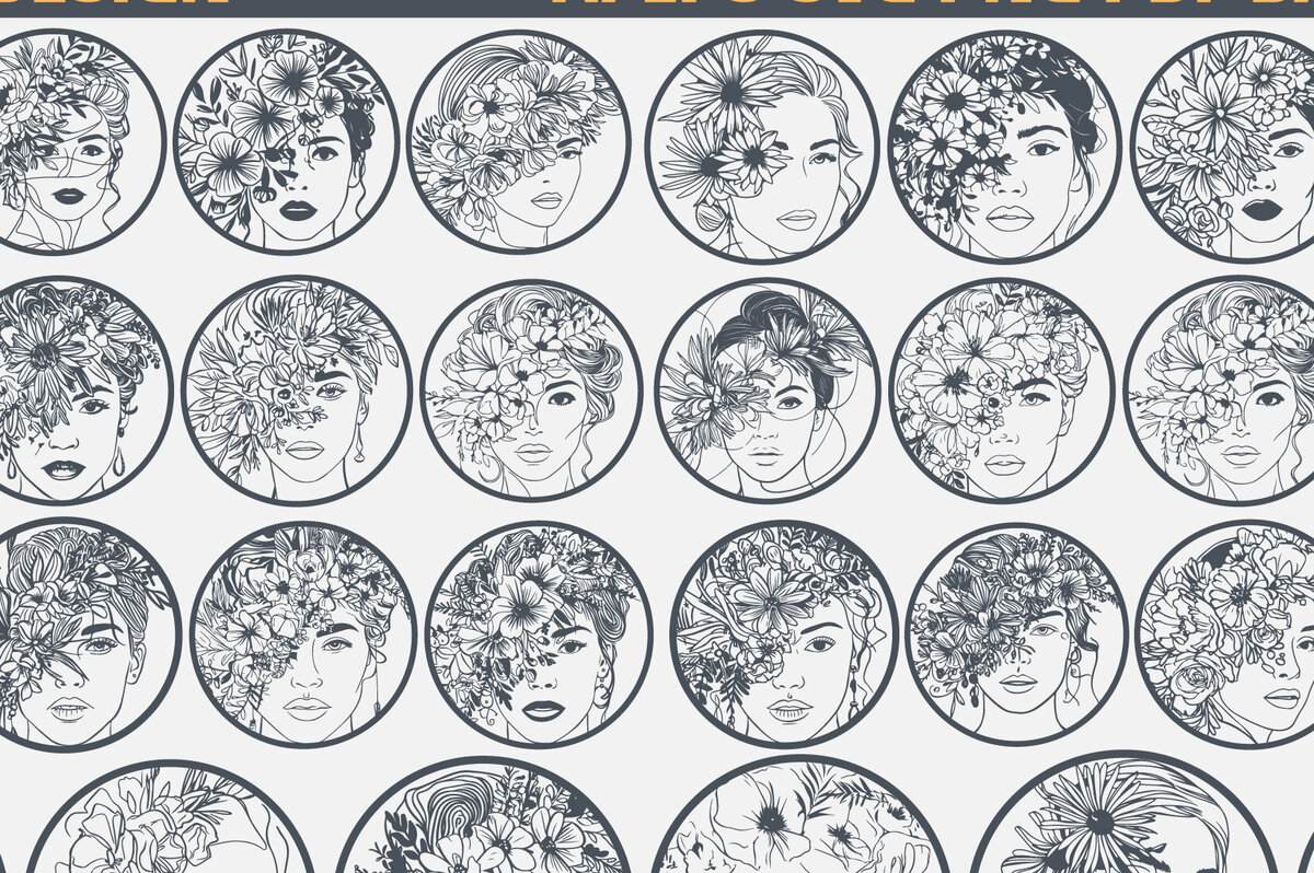 Σετ των 2 Intra απο ξύλο plywood  Χρώμα wenge 3mm-4mm πάχος - Πακέτο με φλοράλ γυναικείο πρόσωπο με λέιζερ Δίασταση 20x20 cm INTRAFABR-90921388