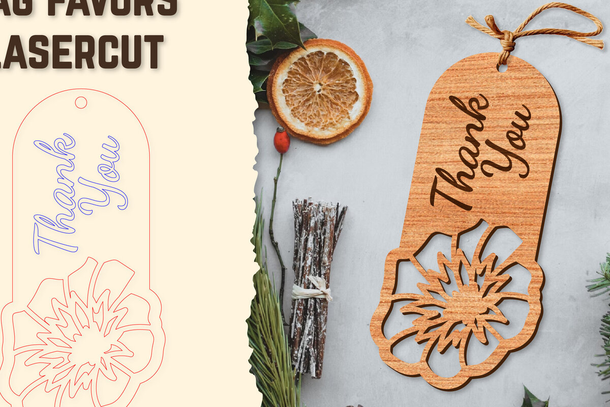 Σετ των 2 Intra απο ξύλο plywood  Χρώμα wenge 3mm-4mm πάχος - Floral Wood Tag Favors Lasercut Δίασταση 20x20 cm INTRAFABR-80871866