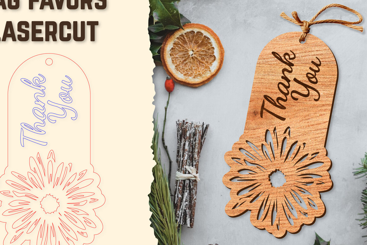 Σετ των 2 Intra απο ξύλο plywood  Χρώμα wenge 3mm-4mm πάχος - Floral Wood Tag Favors Lasercut Δίασταση 20x20 cm INTRAFABR-80871999