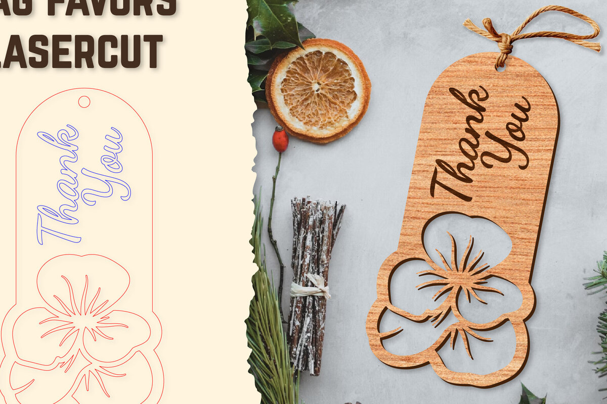 Σετ των 2 Intra απο ξύλο plywood  Χρώμα wenge 3mm-4mm πάχος - Floral Wood Tag Favors Lasercut Δίασταση 20x20 cm INTRAFABR-80970678