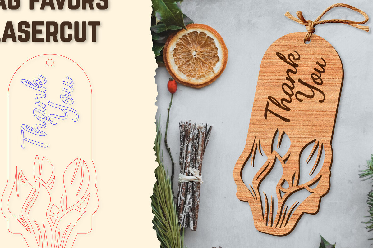 Σετ των 2 Intra απο ξύλο plywood  Χρώμα wenge 3mm-4mm πάχος - Floral Wood Tag Favors Lasercut Δίασταση 20x20 cm INTRAFABR-80970815