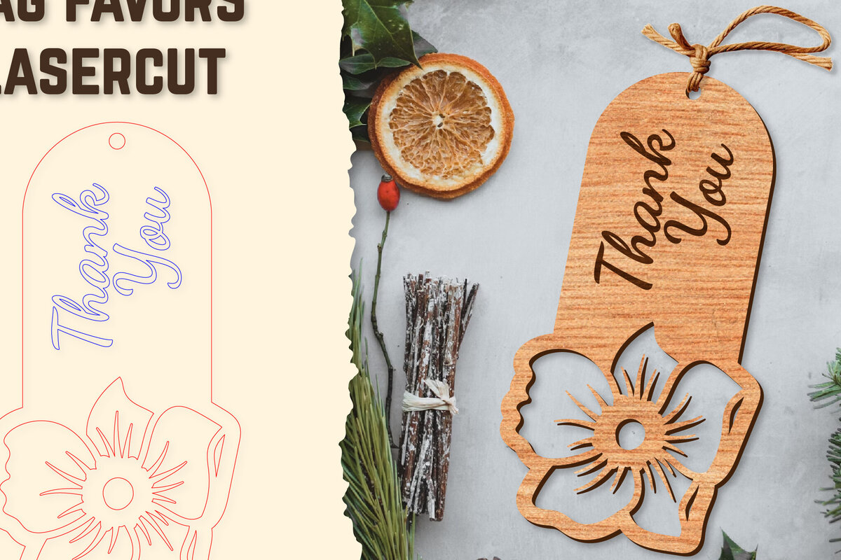 Σετ των 2 Intra απο ξύλο plywood  Χρώμα wenge 3mm-4mm πάχος - Floral Wood Tag Favors Lasercut Δίασταση 20x20 cm INTRAFABR-80970882