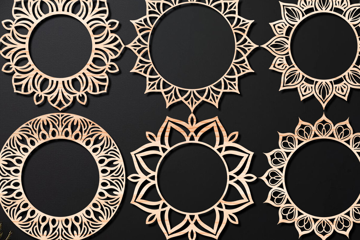 Σετ των 2 Intra απο ξύλο plywood  Χρώμα wenge 3mm-4mm πάχος - Πακέτο κοπής λέιζερ Floral Wreath 03 Δίασταση 20x20 cm INTRAFABR-79291458