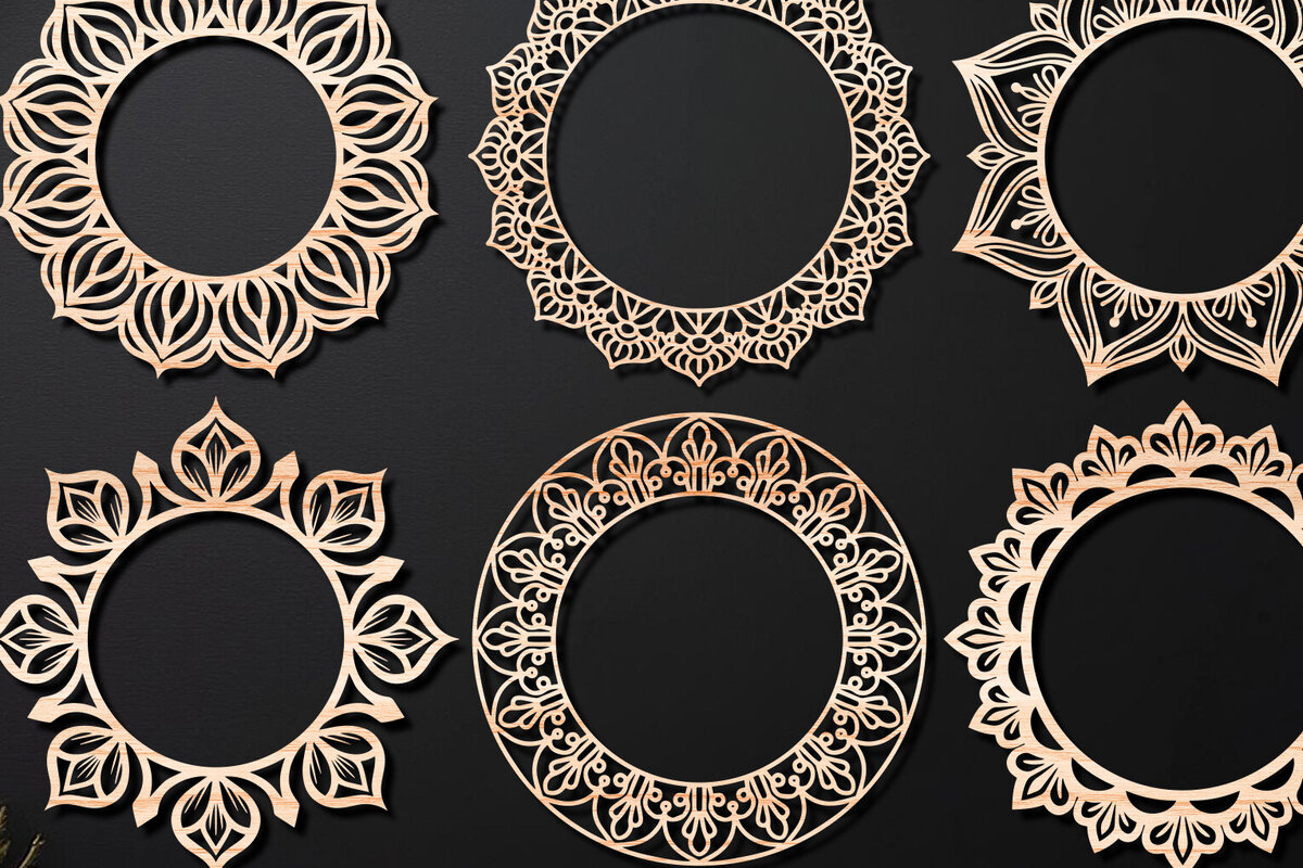 Σετ των 2 Intra απο ξύλο plywood  Χρώμα wenge 3mm-4mm πάχος - Πακέτο κοπής με λουλουδάτο στεφάνι με λέιζερ 04 Δίασταση 20x20 cm INTRAFABR-65211050