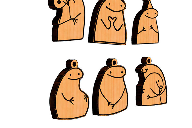 Σετ των 2 Intra απο ξύλο plywood  Χρώμα wenge 3mm-4mm πάχος - Πακέτο μπρελόκ Flork Meme με λέιζερ Δίασταση 4x4 cm INTRAFABR-123629897