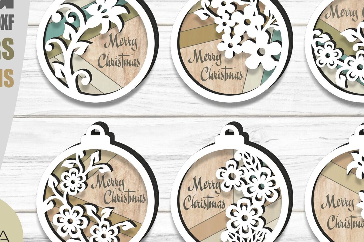 Σετ των 2 Intra απο ξύλο plywood  Χρώμα wenge 3mm-4mm πάχος - Χριστουγεννιάτικο στολίδι Flourish Farmhouse Δίασταση 6x6 cm INTRAFABR-97019208