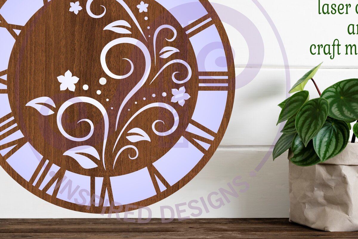 Intra απο ξύλο plywood  Χρώμα wenge 3mm-4mm πάχος - Ρολόι τοίχου Flourish Flowers Δίασταση 30x20 cm INTRAFABR-97019230