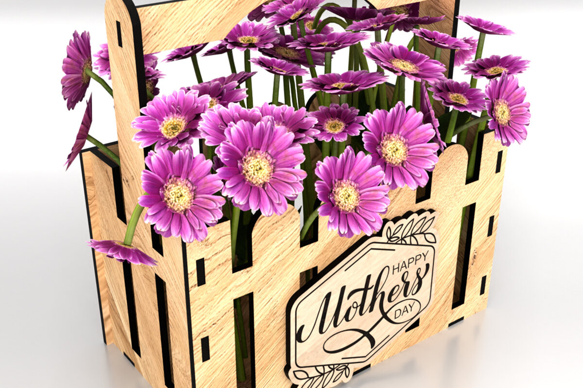 Σετ των 2 Intra απο ξύλο plywood  Χρώμα wenge 3mm-4mm πάχος - Καλάθι λουλουδιών - Ευτυχισμένη Ημέρα της Μητέρας Δίασταση 6x6 cm INTRAFABR-56011480