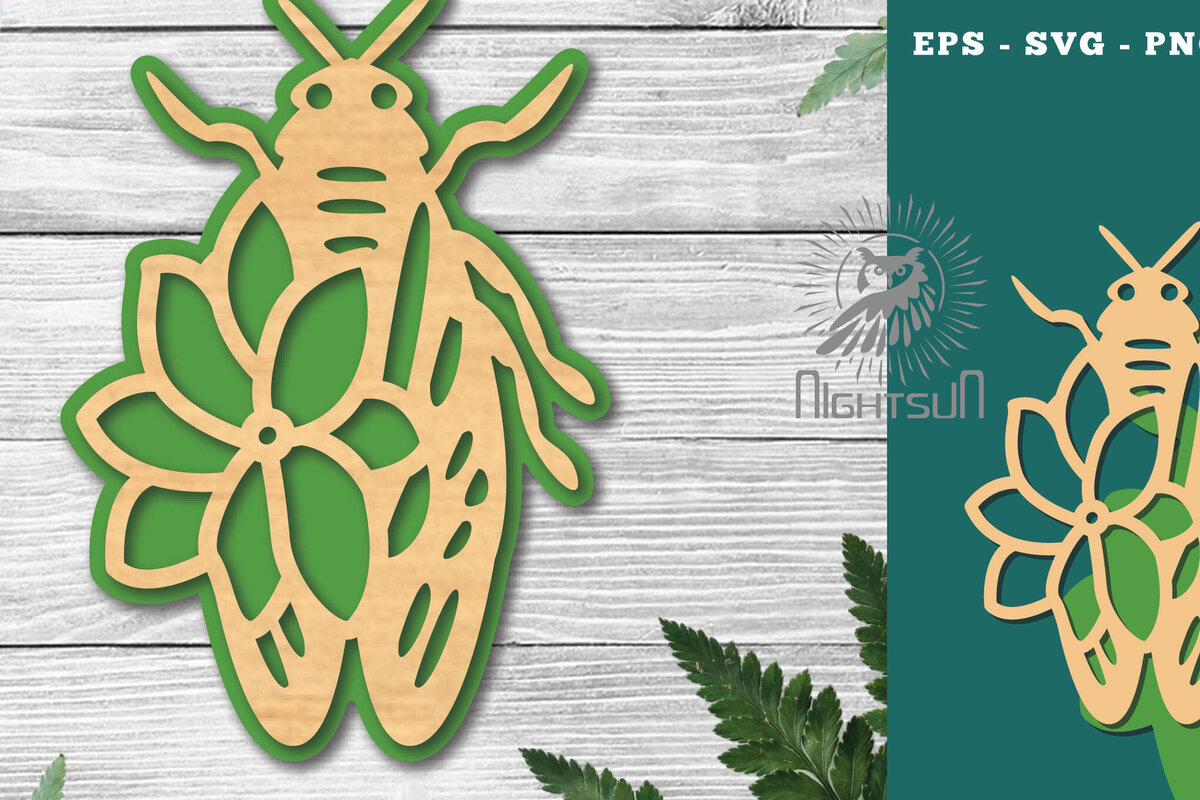 Σετ των 2 Intra απο ξύλο plywood  Χρώμα wenge 3mm-4mm πάχος - Διακόσμηση Flower Bee 2 Δίασταση 20x20 cm INTRAFABR-114429331