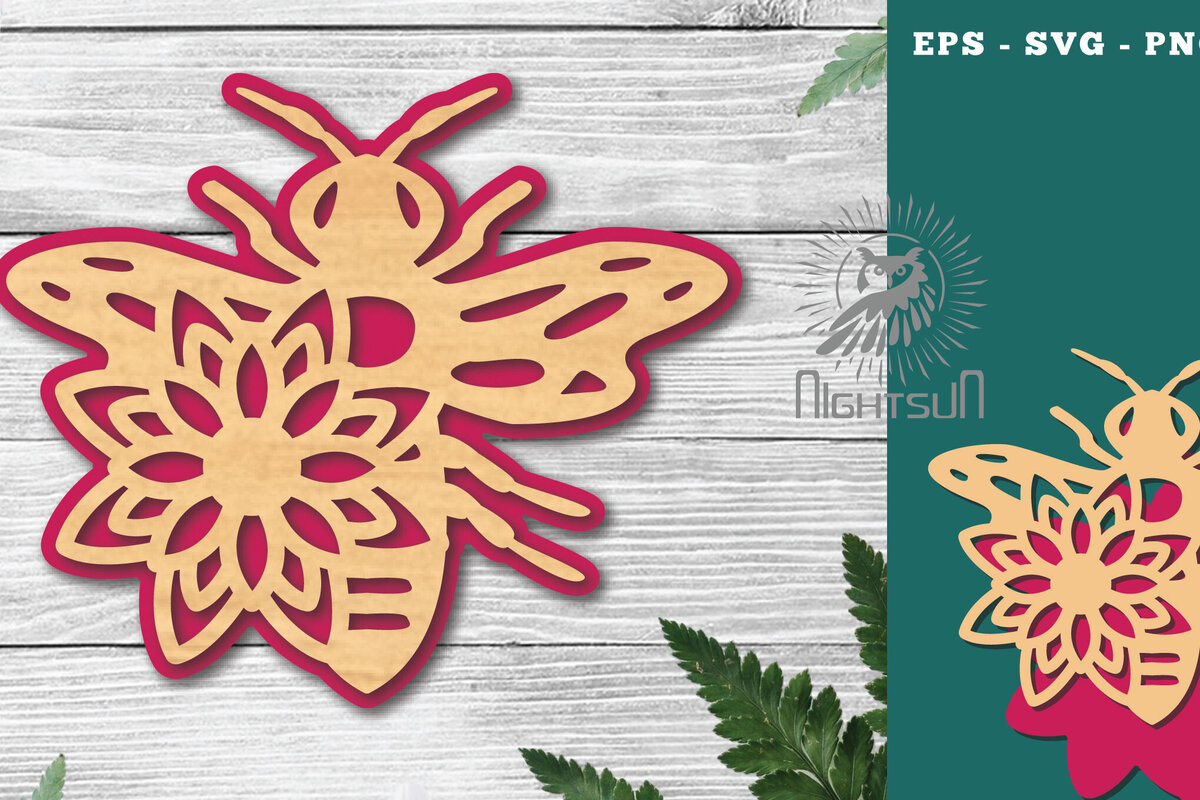 Σετ των 2 Intra απο ξύλο plywood  Χρώμα wenge 3mm-4mm πάχος - Διακόσμηση κοπής με λέιζερ μελισσών λουλουδιών 3 Δίασταση 20x20 cm INTRAFABR-114429244