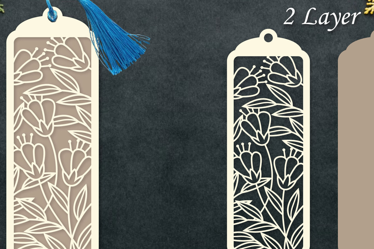 Σετ των 2 Intra απο ξύλο plywood  Χρώμα wenge 3mm-4mm πάχος - Χαρτόκοπο με σελιδοδείκτες λουλουδιών Δίασταση 5x20 cm INTRAFABR-123425549