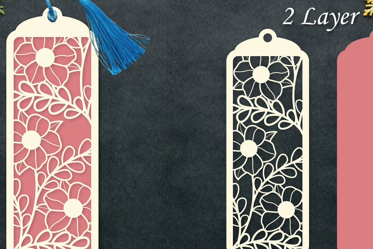 Σετ των 2 Intra απο ξύλο plywood  Χρώμα wenge 3mm-4mm πάχος - Χαρτόκοπο με σελιδοδείκτες λουλουδιών Δίασταση 5x20 cm INTRAFABR-123572237