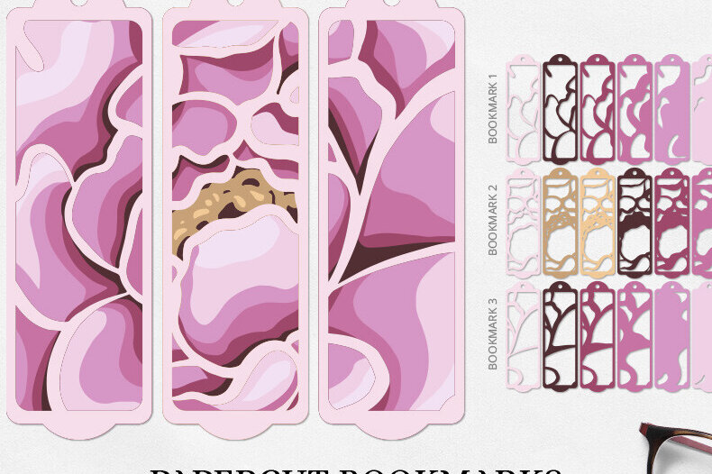 Σετ των 2 Intra απο ξύλο plywood  Χρώμα wenge 3mm-4mm πάχος - Λουλούδι σελιδοδείκτης Papercut/ Λουλούδια Bookma Δίασταση 5x20 cm INTRAFABR-123572238