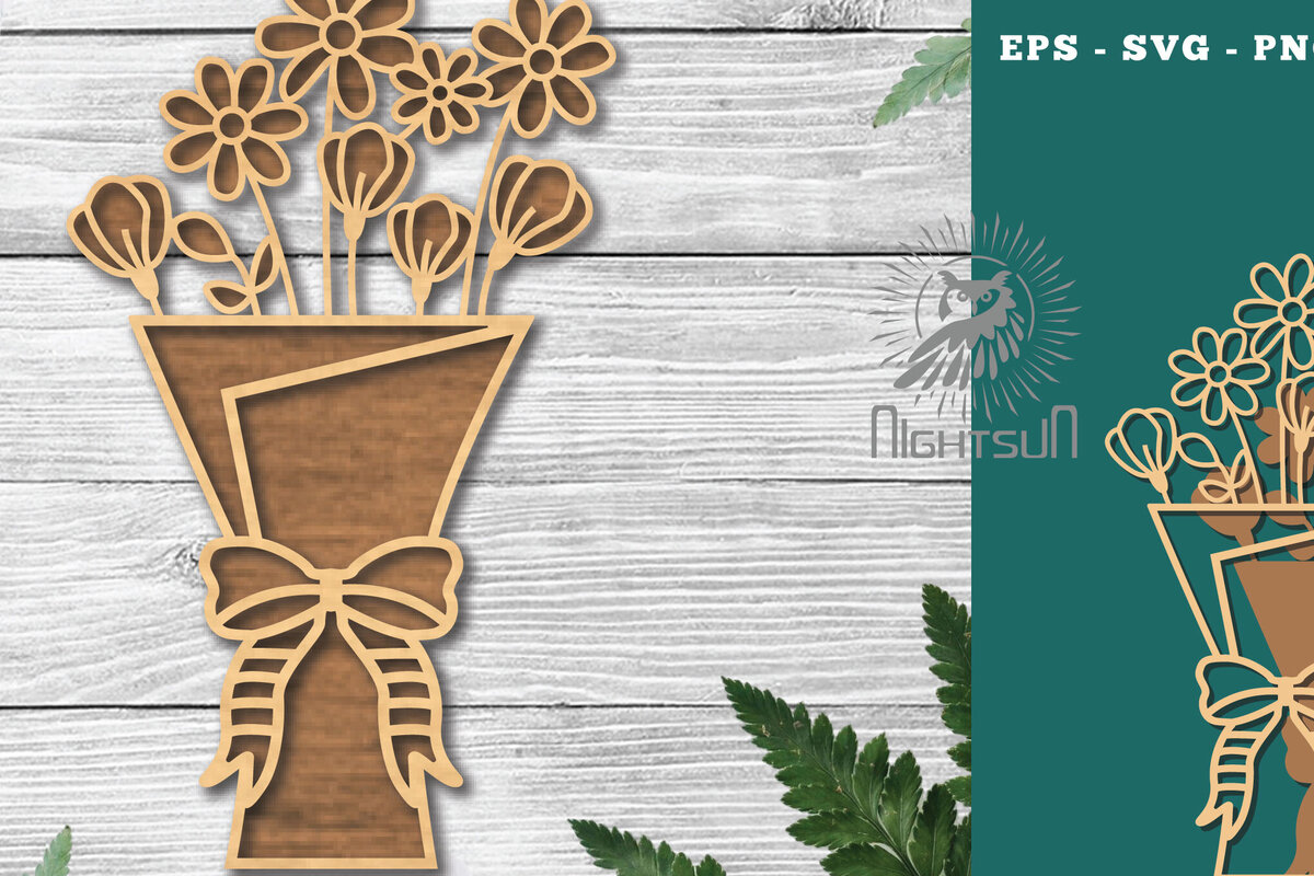 Σετ των 2 Intra απο ξύλο plywood  Χρώμα wenge 3mm-4mm πάχος - Μπουκέτο λουλουδιών Διακόσμηση κοπής με λέιζερ 1 Δίασταση 20x20 cm INTRAFABR-120864642