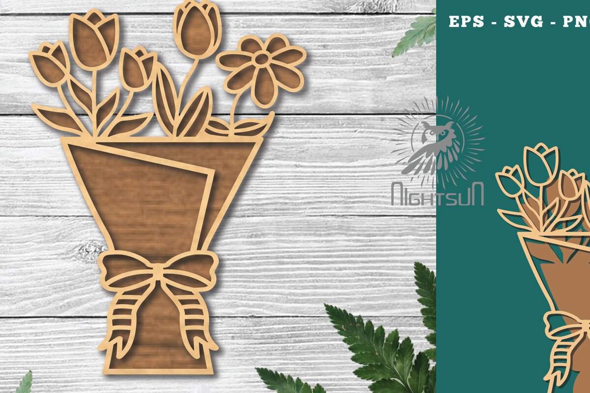 Σετ των 2 Intra απο ξύλο plywood  Χρώμα wenge 3mm-4mm πάχος - Μπουκέτο λουλουδιών Διακόσμηση κοπής με λέιζερ 2 Δίασταση 20x20 cm INTRAFABR-120864644