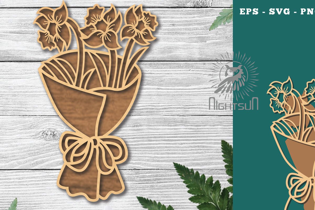 Σετ των 2 Intra απο ξύλο plywood  Χρώμα wenge 3mm-4mm πάχος - Μπουκέτο λουλουδιών Διακόσμηση κοπής με λέιζερ 3 Δίασταση 20x20 cm INTRAFABR-120864649