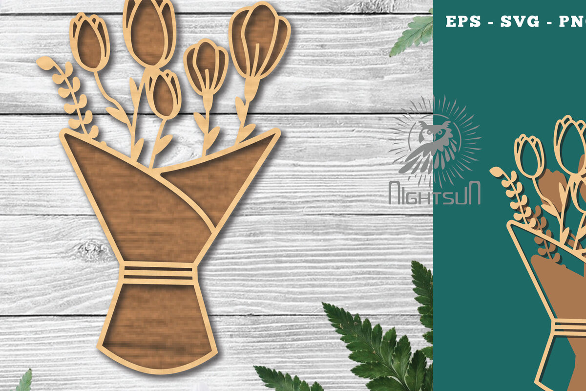 Σετ των 2 Intra απο ξύλο plywood  Χρώμα wenge 3mm-4mm πάχος - Μπουκέτο λουλουδιών Διακόσμηση κοπής με λέιζερ 4 Δίασταση 20x20 cm INTRAFABR-120864657