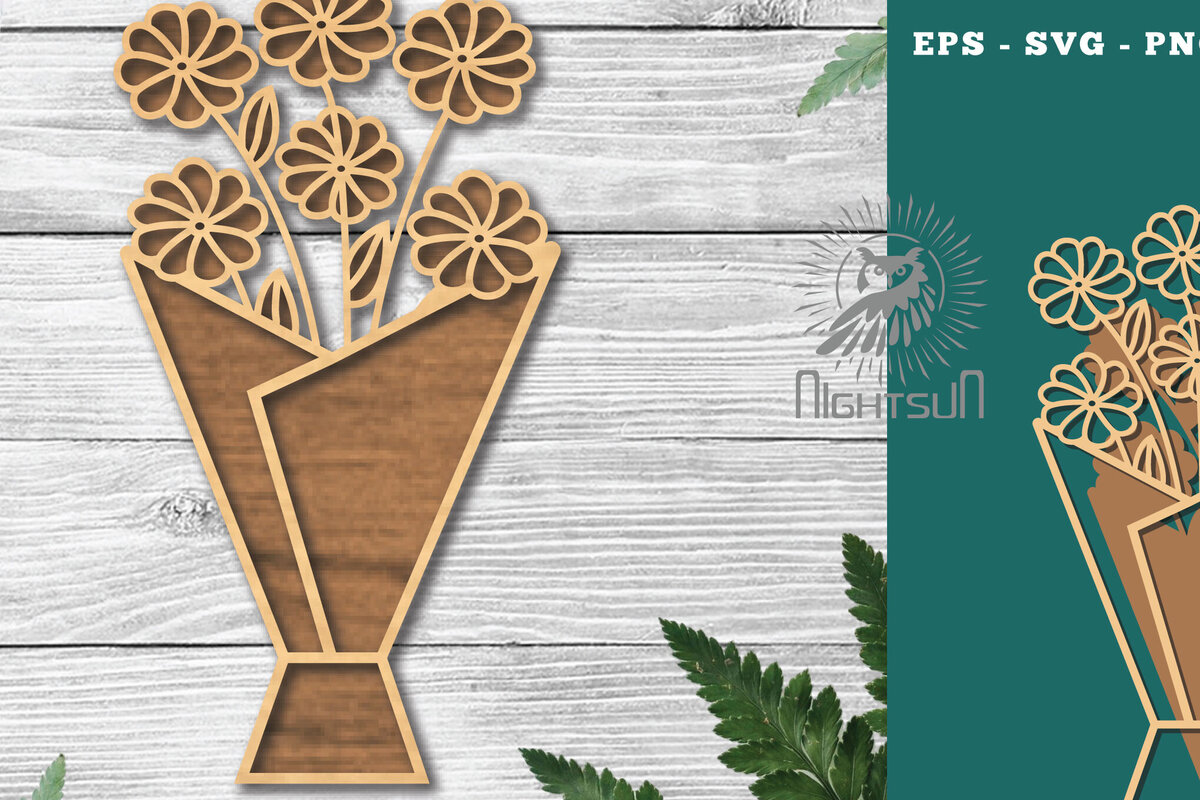 Σετ των 2 Intra απο ξύλο plywood  Χρώμα wenge 3mm-4mm πάχος - Μπουκέτο λουλουδιών Διακόσμηση κοπής με λέιζερ 5 Δίασταση 20x20 cm INTRAFABR-120864667