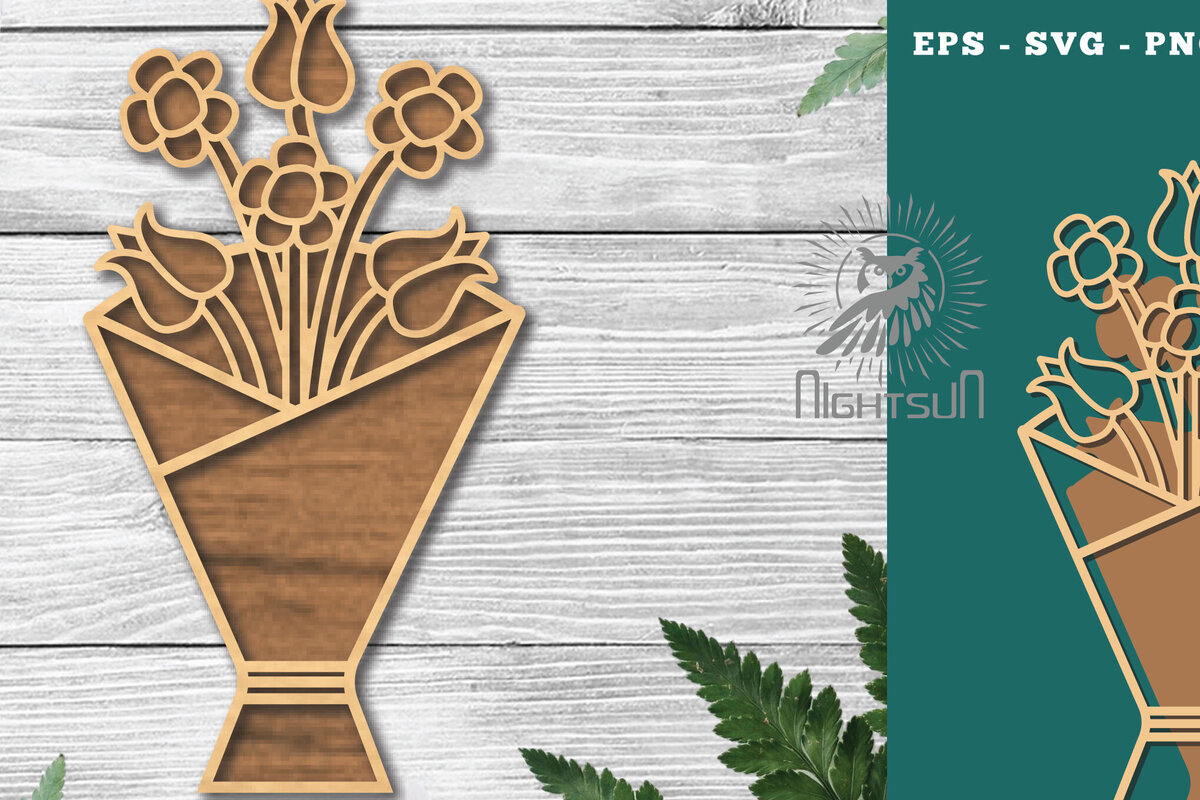 Σετ των 2 Intra απο ξύλο plywood  Χρώμα wenge 3mm-4mm πάχος - Μπουκέτο λουλουδιών Διακόσμηση κοπής με λέιζερ 6 Δίασταση 20x20 cm INTRAFABR-120864670