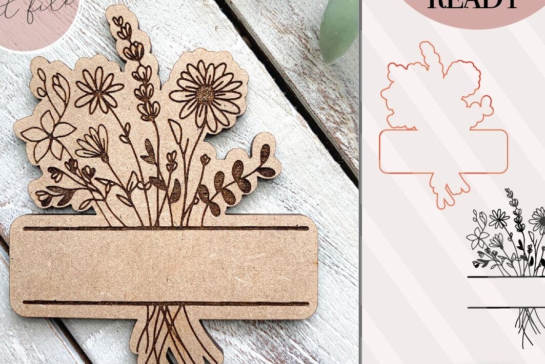 Σετ των 2 Intra απο ξύλο plywood  Χρώμα wenge 3mm-4mm πάχος - Πινακίδα ονόματος μπουκέτο λουλουδιών Δίασταση 6x6 cm INTRAFABR-119592037