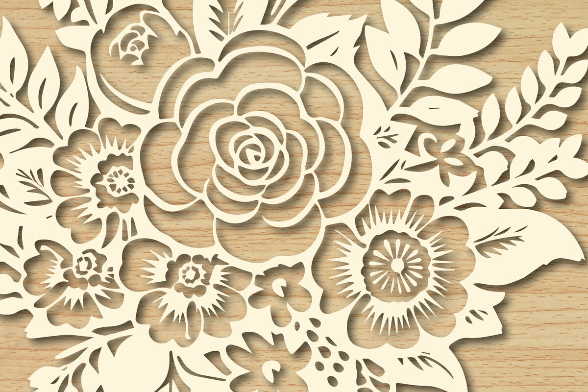 Intra απο ξύλο plywood  Χρώμα wenge 3mm-4mm πάχος - Μπουκέτο λουλουδιών Χαρτί κομμένο σχέδιο Δίασταση 30x20 cm INTRAFABR-74861277