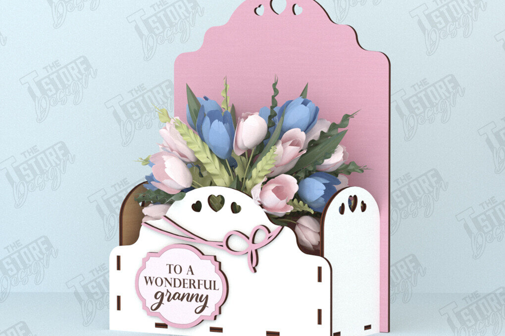 Σετ των 2 Intra απο ξύλο plywood  Χρώμα wenge 3mm-4mm πάχος - Flower Box | Ιδέα δώρου για τη γιορτή της μητέρας |CNC Δίασταση 20x20 cm INTRAFABR-114242823