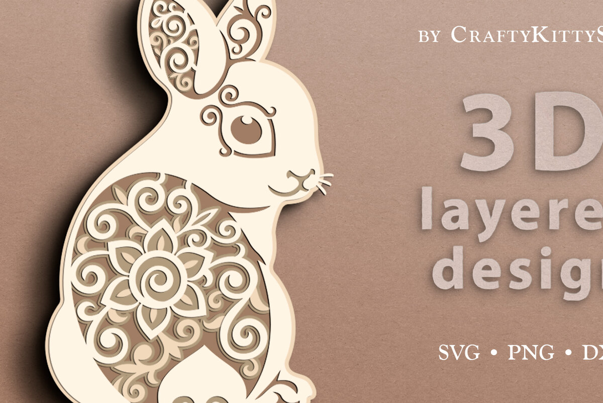 Σετ των 2 Intra απο ξύλο plywood  Χρώμα wenge 3mm-4mm πάχος - Flower Bunny 3D Layered Cut Δίασταση 15x15 cm INTRAFABR-39182648