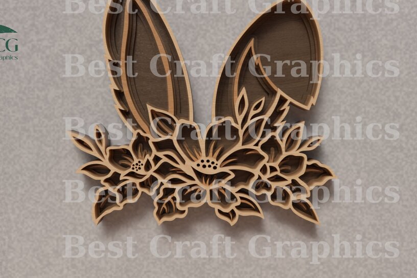 Σετ των 2 Intra απο ξύλο plywood  Χρώμα wenge 3mm-4mm πάχος - Αρχεία κομμένα με λέιζερ Flower Bunny Δίασταση 20x20 cm INTRAFABR-112130603