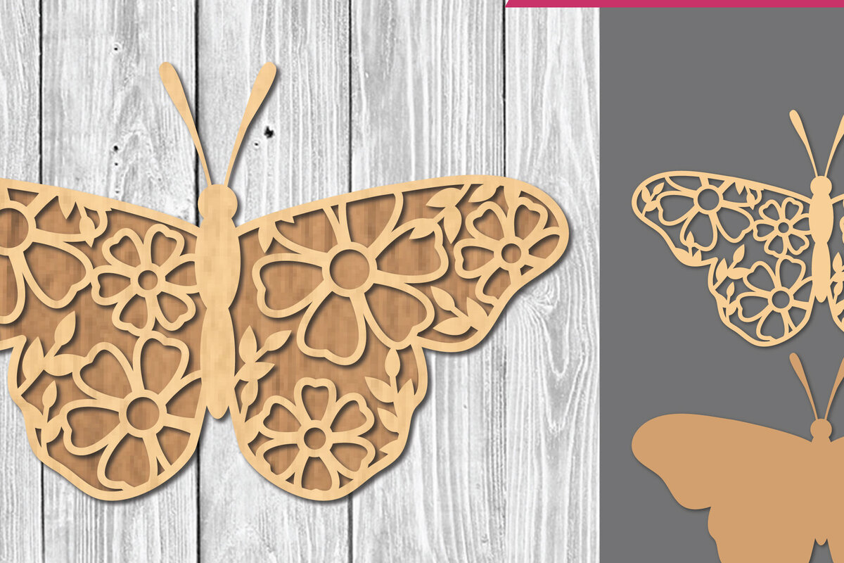 Σετ των 2 Intra απο ξύλο plywood  Χρώμα wenge 3mm-4mm πάχος - Διακόσμηση με πεταλούδα λουλουδιών Δίασταση 20x20 cm INTRAFABR-62544836