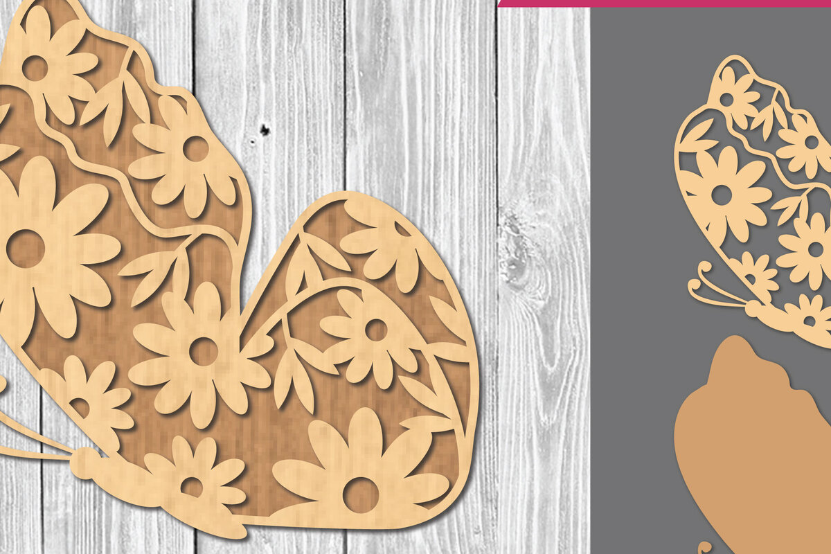 Σετ των 2 Intra απο ξύλο plywood  Χρώμα wenge 3mm-4mm πάχος - Διακόσμηση με πεταλούδα λουλουδιών Δίασταση 20x20 cm INTRAFABR-107256410