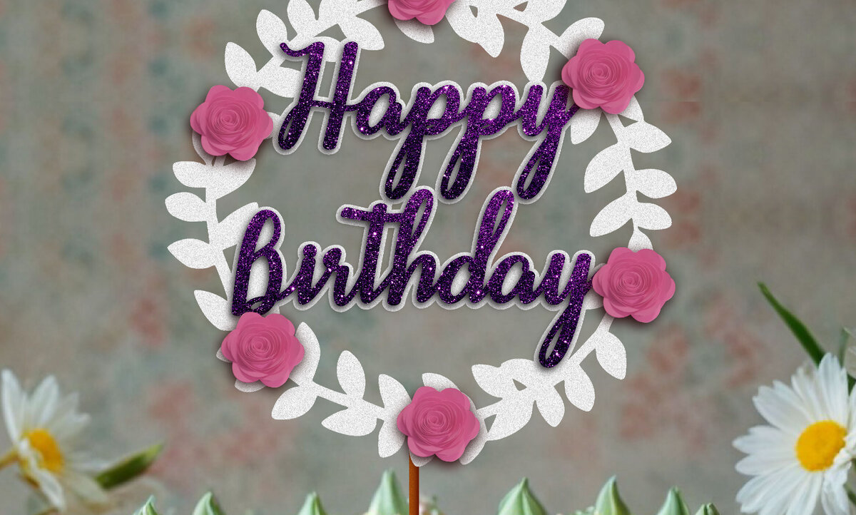 Σετ των 2 Intra απο ξύλο plywood  Χρώμα wenge 3mm-4mm πάχος - Flower Cake Topper Δίασταση 4x4 cm INTRAFABR-97155381