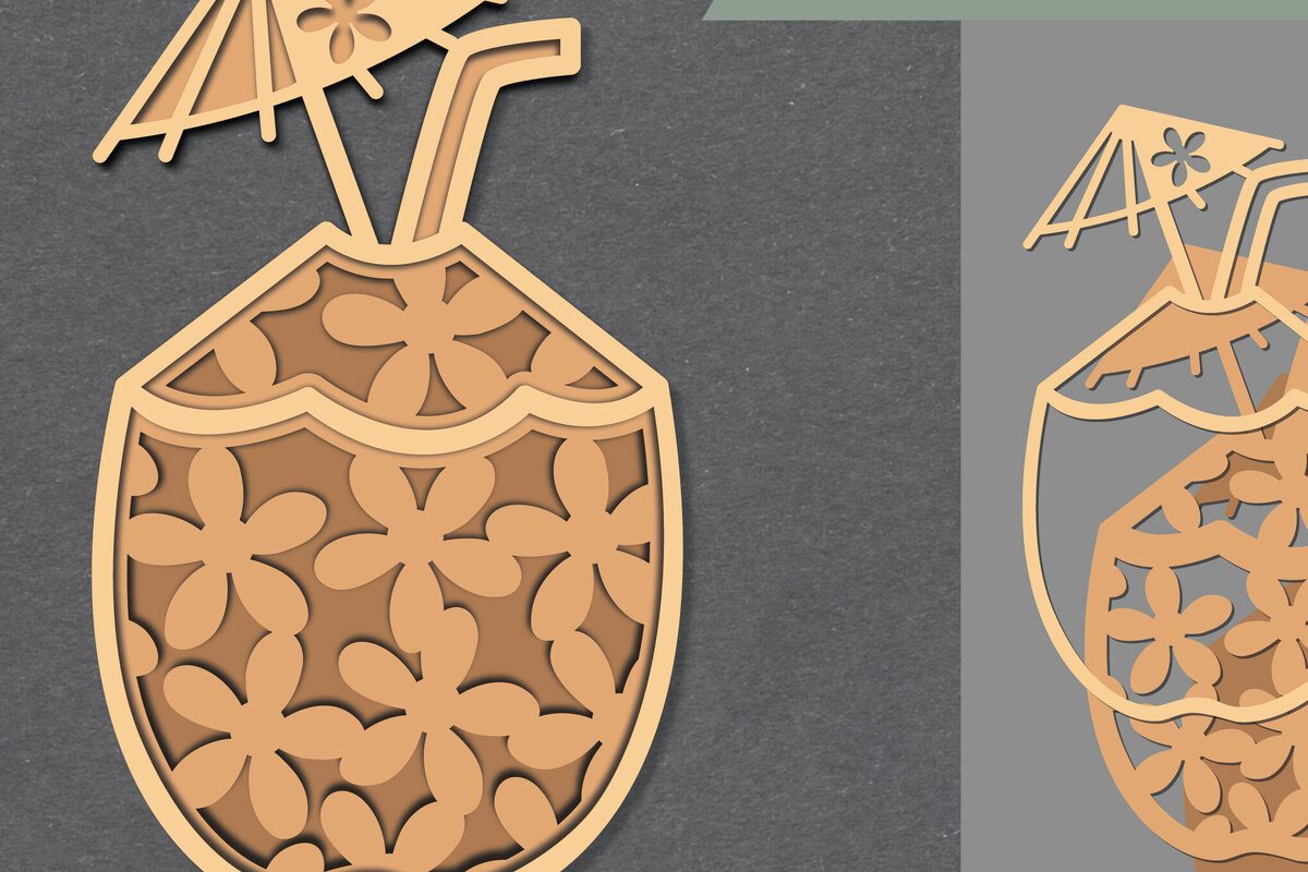 Σετ των 2 Intra απο ξύλο plywood  Χρώμα wenge 3mm-4mm πάχος - Διακόσμηση με λέιζερ ρόφημα λουλουδιών καρύδας Δίασταση 20x20 cm INTRAFABR-57322743