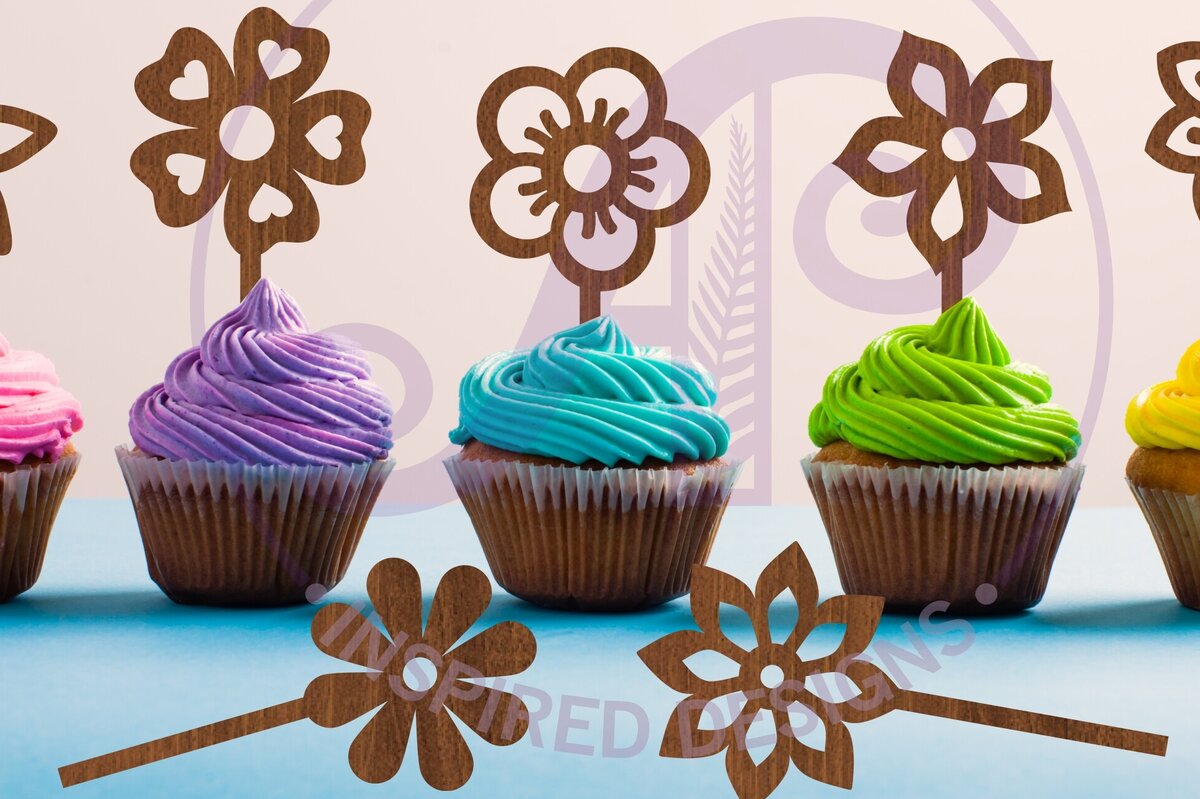 Intra απο ξύλο plywood  Χρώμα wenge 3mm-4mm πάχος - Λουλούδι Cupcake Toppers, 7 σχέδια Δίασταση 30x20 cm INTRAFABR-32841007
