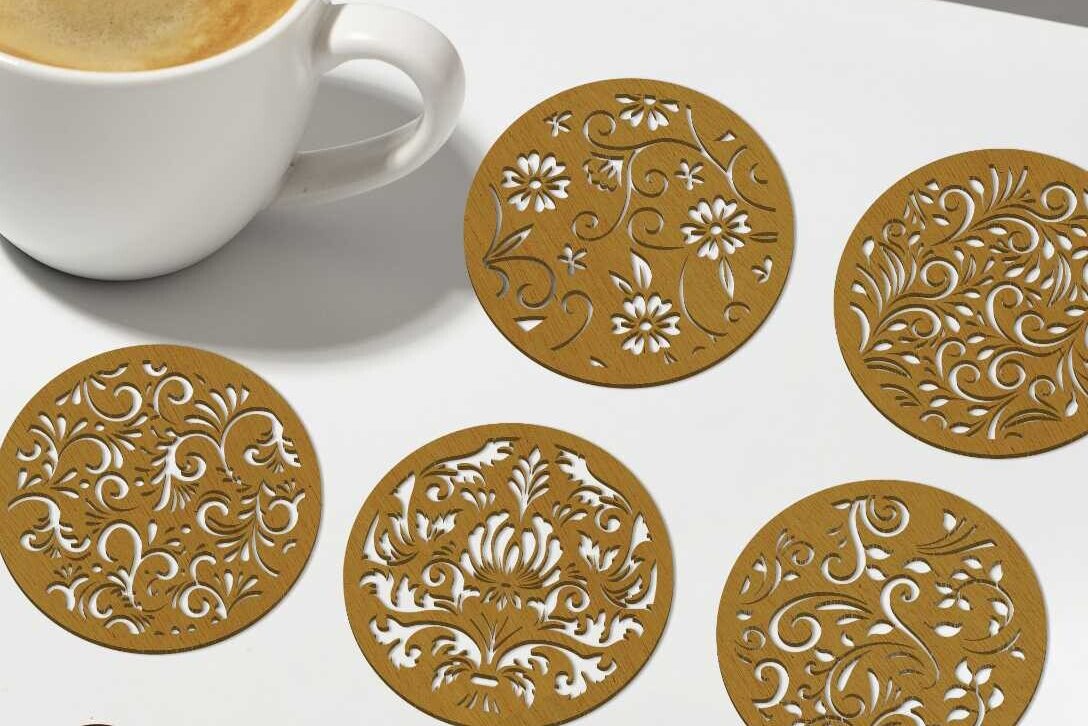 Σετ των 2 Intra απο ξύλο plywood  Χρώμα wenge 3mm-4mm πάχος - Πρότυπα δέσμης Cupcoasters λουλουδιών Δίασταση 4x4 cm INTRAFABR-120459829