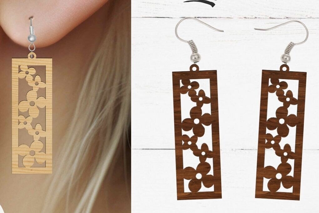 Σετ των 3 Intra απο ξύλο plywood  Χρώμα wenge 3mm-4mm πάχος - Σκουλαρίκι λουλουδιών κομμένο με λέιζερ, λουλούδι Δίασταση 3x3 cm INTRAFABR-119476784