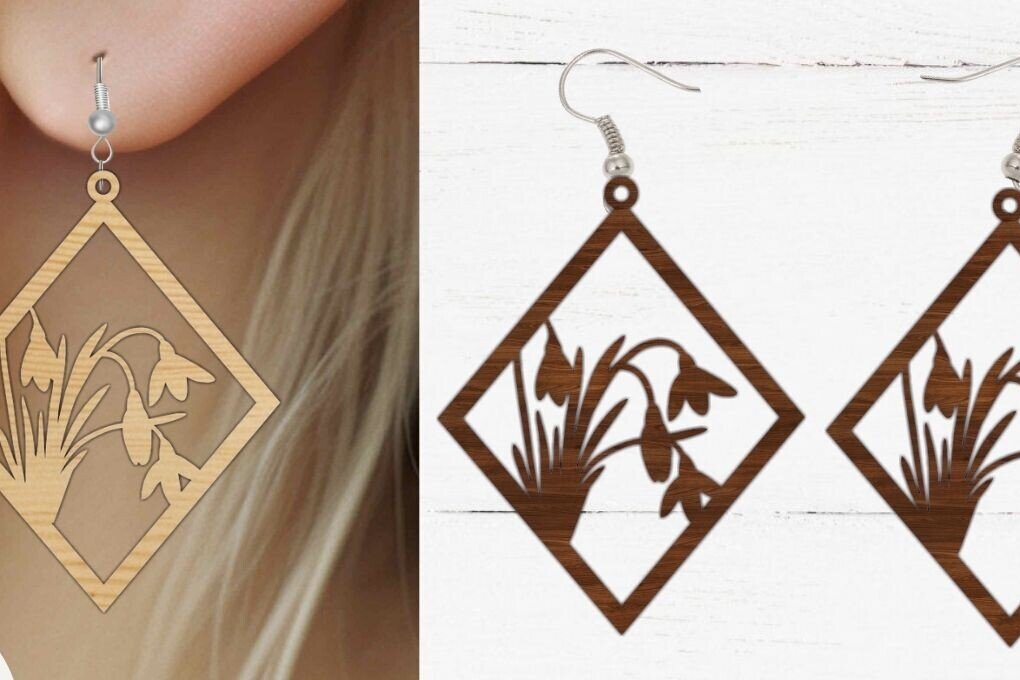 Σετ των 3 Intra απο ξύλο plywood  Χρώμα wenge 3mm-4mm πάχος - Σκουλαρίκι λουλουδιών κομμένο με λέιζερ, λουλούδι Δίασταση 3x3 cm INTRAFABR-32853196