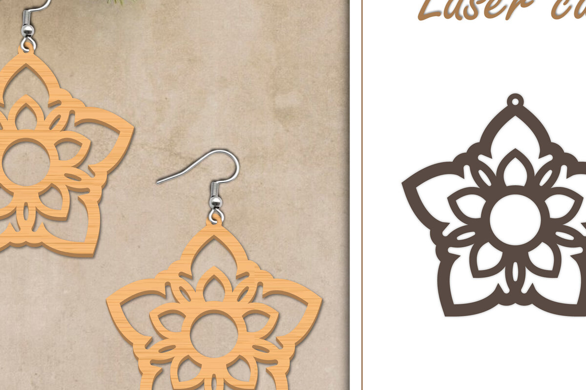 Σετ των 3 Intra απο ξύλο plywood  Χρώμα wenge 3mm-4mm πάχος - Σκουλαρίκια με λουλούδια Δίασταση 3x3 cm INTRAFABR-120628566