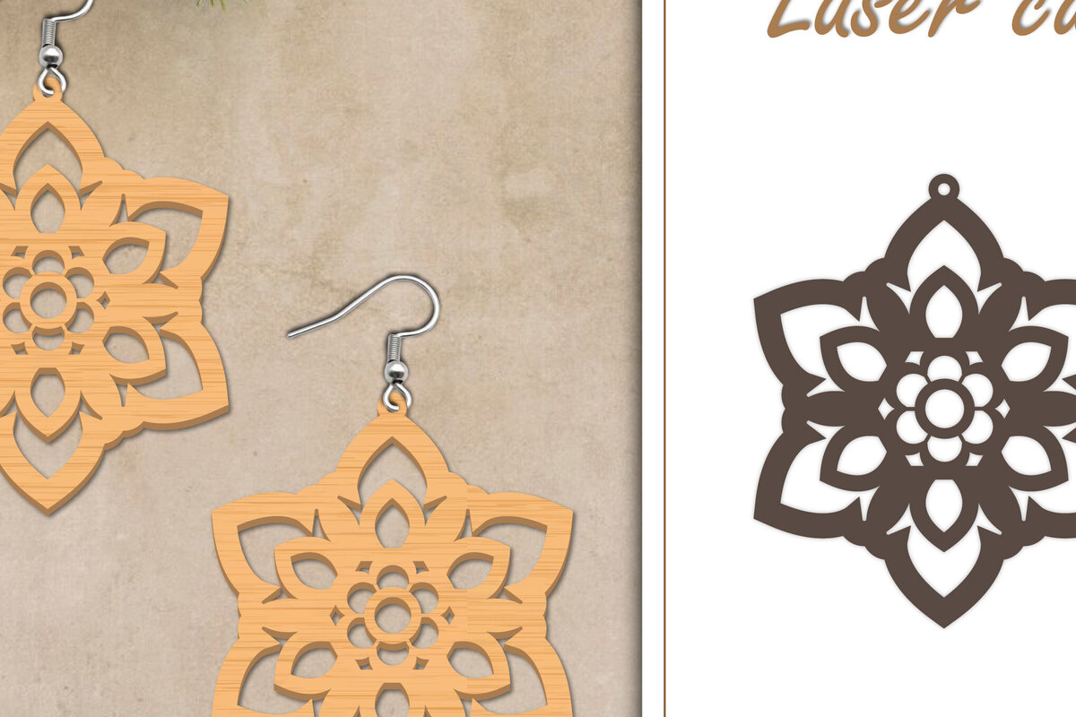 Σετ των 3 Intra απο ξύλο plywood  Χρώμα wenge 3mm-4mm πάχος - Σκουλαρίκια με λουλούδια Δίασταση 3x3 cm INTRAFABR-119208716