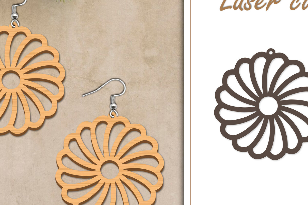 Σετ των 3 Intra απο ξύλο plywood  Χρώμα wenge 3mm-4mm πάχος - Σκουλαρίκια με λουλούδια Δίασταση 3x3 cm INTRAFABR-74511452