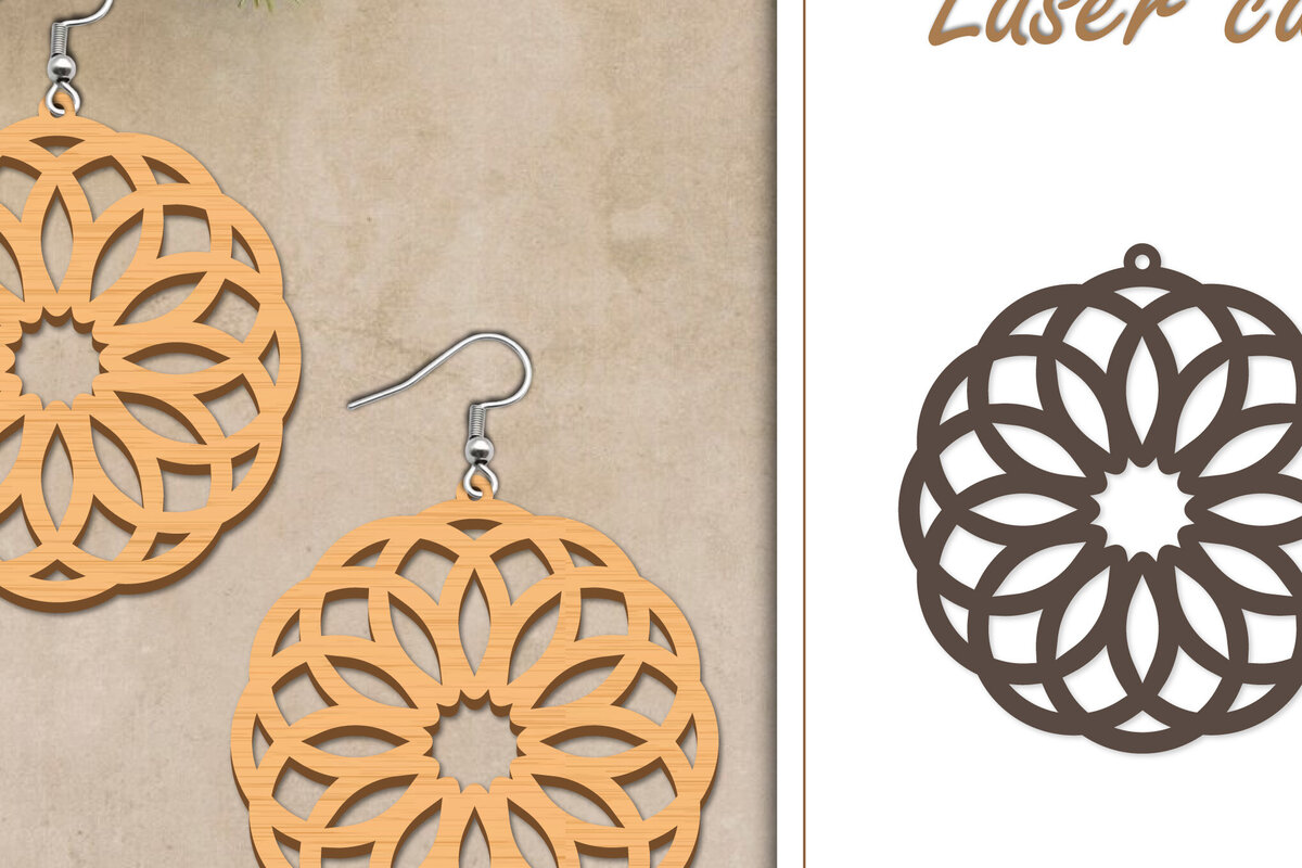 Σετ των 3 Intra απο ξύλο plywood  Χρώμα wenge 3mm-4mm πάχος - Σκουλαρίκια με λουλούδια Δίασταση 3x3 cm INTRAFABR-74729239