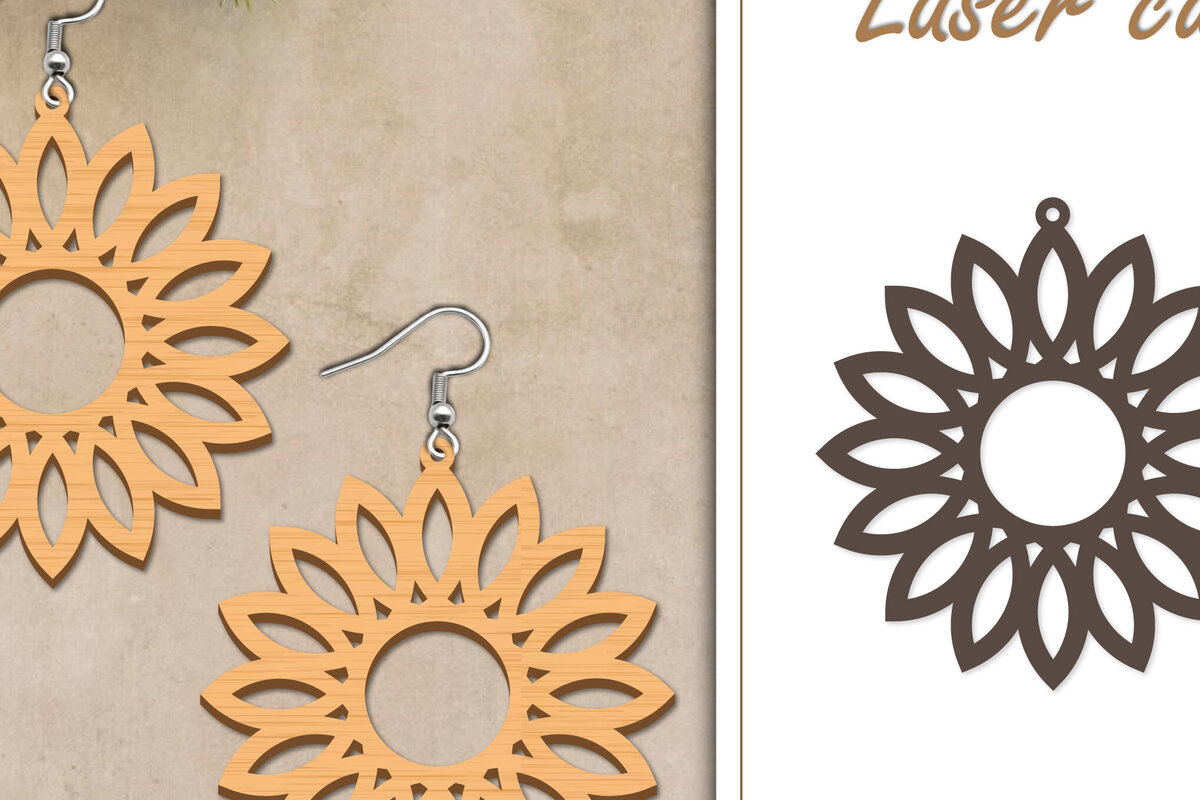 Σετ των 3 Intra απο ξύλο plywood  Χρώμα wenge 3mm-4mm πάχος - Σκουλαρίκια με λουλούδια Δίασταση 3x3 cm INTRAFABR-74729190