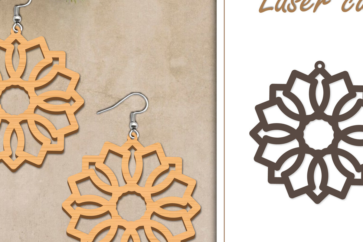 Σετ των 3 Intra απο ξύλο plywood  Χρώμα wenge 3mm-4mm πάχος - Σκουλαρίκια με λουλούδια Δίασταση 3x3 cm INTRAFABR-118594778